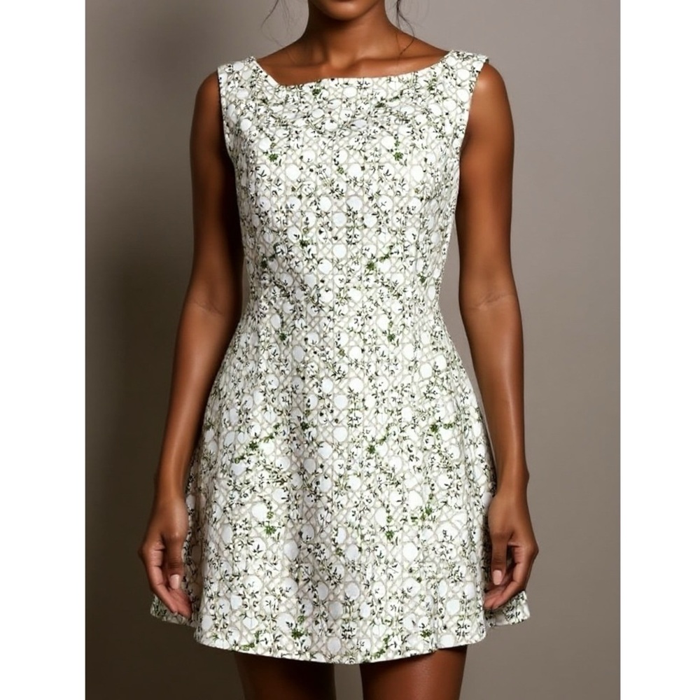 Hill House White and Sage Floral Mini Dress - Picture 6 of 12
